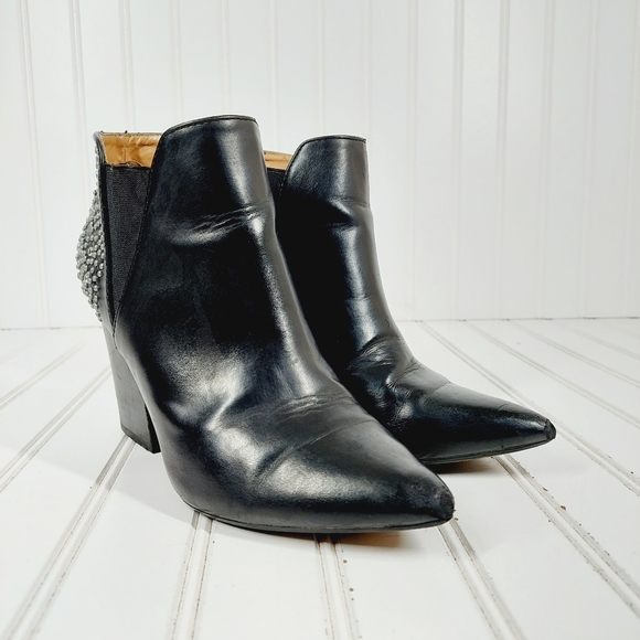 Report Mahogany Block Heel Pointy Toe Studded Ankle Boots E3 - Picture 4 of 13